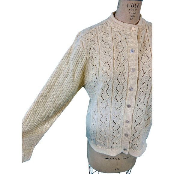 Vintage 90s Cream Cardigan Womens Size Large Haband Knit Sweater - Picture 7 of 10